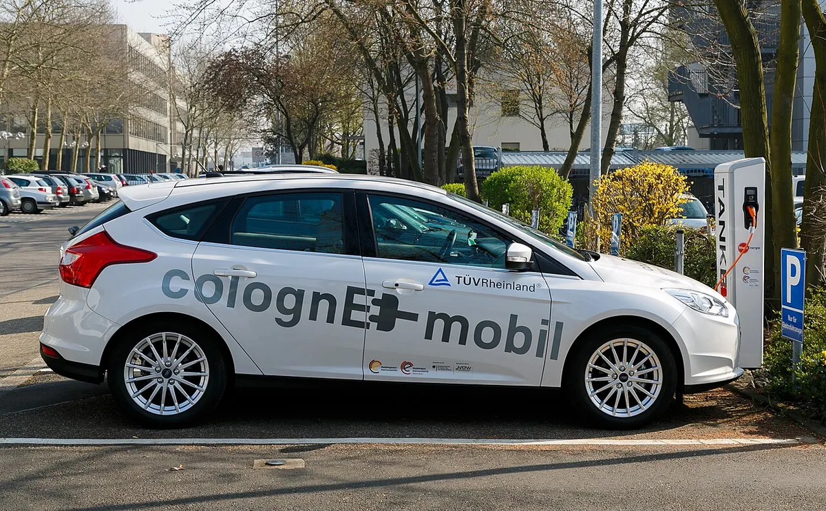 Cologne, Germany: electric car charging point at the TÜV Rheinland headquarters