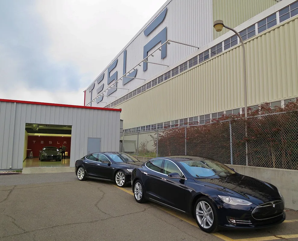 New car pickup at Tesla's Fremont CA factory.
